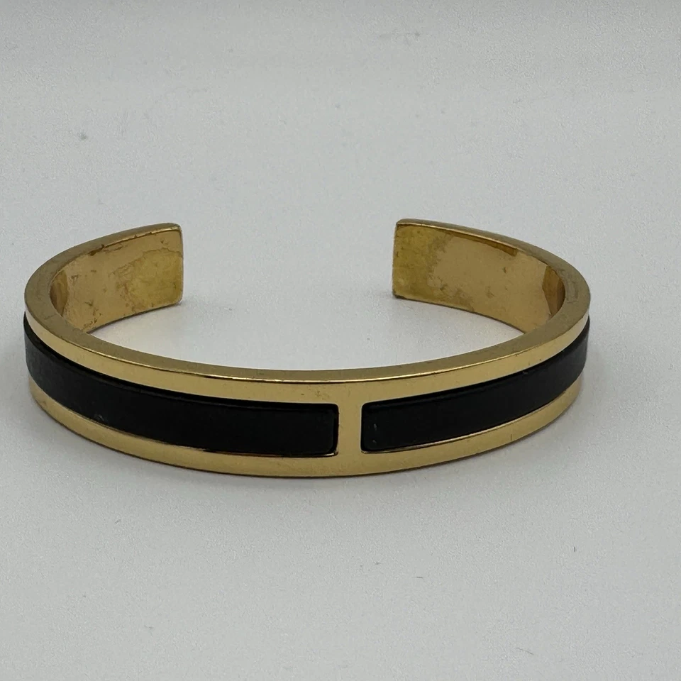 Brazalete J.Crew Brazalete Tono Dorado Negro Incrustación Plástico Abierto Rígido Joyería Foto 1 de 4