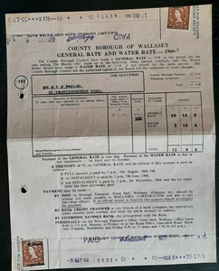 (GBR-932)GB 1966-67 QE II General Water Rates bill from the Borough of Wallasey - Picture 1 of 2