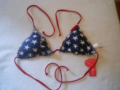 Xhilaration Triangle Bikini Swim Top Padded Reversible Stars & Stripes Size M - Image 1 of 4