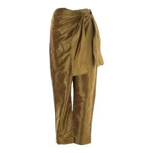 Calliope Trouser Pants Size M NWT Olive Green Tan Satin Ruched Wrap Tie Elegant - Picture 1 of 10