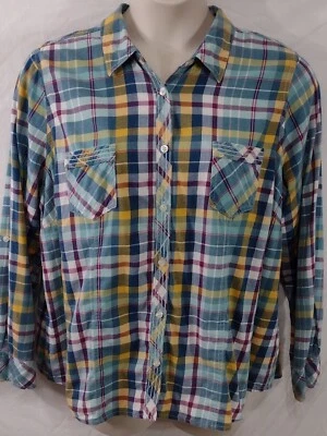 Blusa blusa SONOMA Plus 2X azul e vermelha xadrez 100% algodão com botões - Imagem 1 de 4