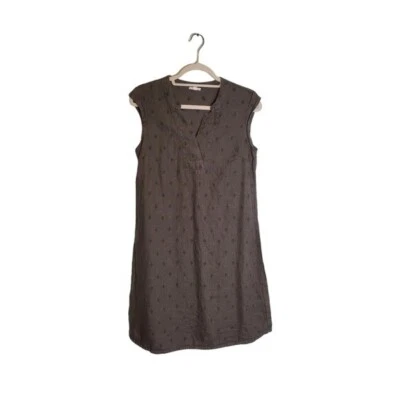 Garnet Hill Dark Gray Embroidered Linen Sleeveless Shift Dress - Image 1 of 4