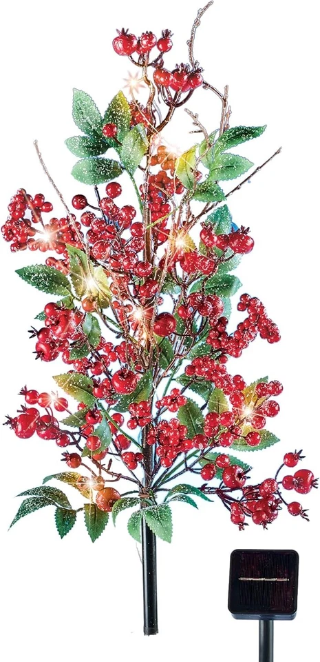 Ramas de bayas de acebo de Navidad con iluminación solar estaca de jardín al aire libre Foto 1 de 2