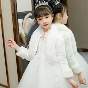 Kids Girl Faux Fur Shawl Cardigan Shrug Cropped Bolero Jacket Wedding Shawl Cape - Picture 1 of 10