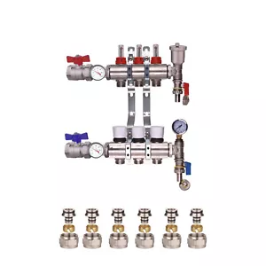 Fußbodenheizkrümmer 3 Port Kit mit Temp Messgerät mit 16mm x 2mm Euro - Bild 1 von 12