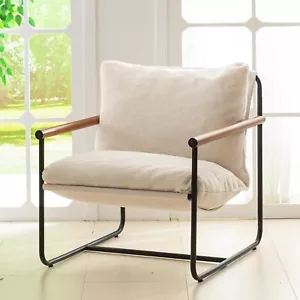Modern Accent Chair, Living Room Chair with Wood Armrests, Shredded Foam Cushion - Picture 1 of 9