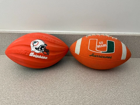 Vintage Super Tuff Spiral Ball Miami Dolphins & Miami Hurricane mini football Cover
