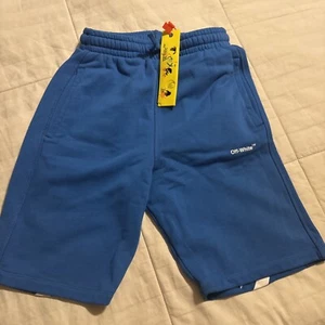 NWT$255 Off-White Boys Kids Blue Logo Rubber Monster Arrow Bermuda Shorts Sz 12 - Picture 1 of 14