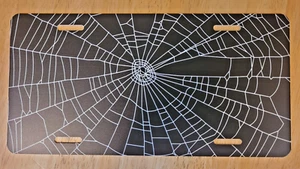 Spider Web Front Novelty License Plate Decorative Art Cover Black White Aluminum - Picture 1 of 4
