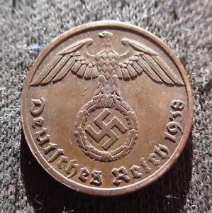 MONEDA ANTIGUA DEL TERCER Reich nazi alemania 1 reichspfennig 1938 berlín - Imagen 1 de 2
