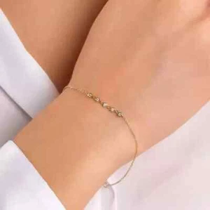 Brazalete de cadena 0,35 quilates corte redondo diamante cultivado en laboratorio VS oro amarillo de 14 k para mujer - Imagen 1 de 9