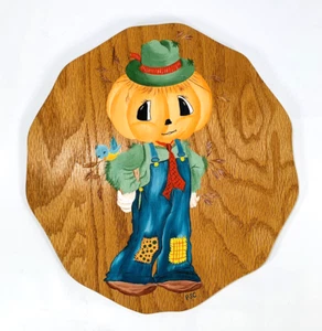 Handbemalte Vogelscheuche Wandkunst Holz 11,5" von PSC Kürbiskopf Herbst Halloween - Bild 1 von 2