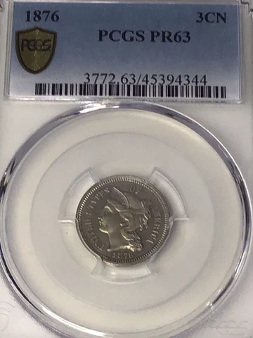 1876 Nickel Three Cent Piece PCGS PR-63 Cover