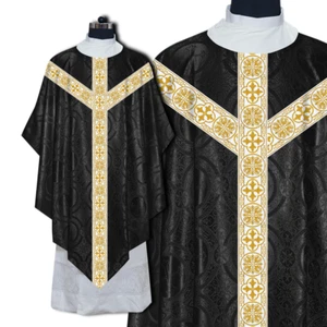 Elegant Pugin Chasuble Vestment with White Y-Type Orphrey and Stole - Picture 1 of 12