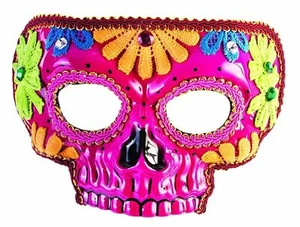 Pink Skull Mask Day Dead Dia Muertos Fancy Dress Up Halloween Costume Accessory - Picture 1 of 1
