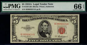 MALACK $5.00 1953A PMG 66 EPQ Crisp! pm0057 - Picture 1 of 1