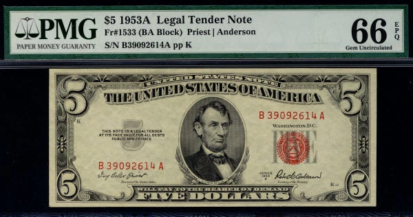 MALACK $5.00 1953A PMG 66 EPQ Crisp! pm0057 - Image 1 of 1