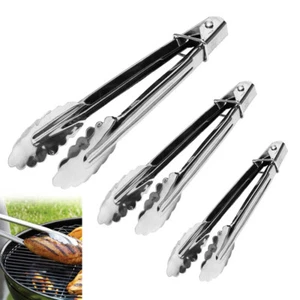 Set Of 3 Multi Purpose Metal Kitchen Tongs Food Serving Grill Cooking 7" 9" 12" - Picture 1 of 1