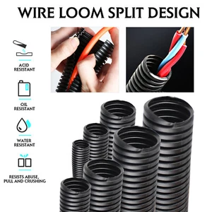 Split Wire Loom Tube Corrugated Cord Cable Harness Protector Auto Home Industry - Picture 1 of 16