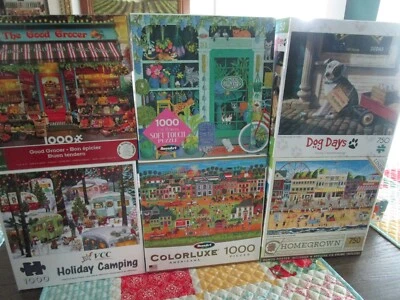 Jigsaw Puzzle Lot of 6 COMPLETE 1000 & 750 Piece Cats / Dogs / Landscapes - Image 1 of 4