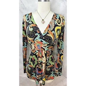 Blusa Babydoll Vintage Y2k Años 90 M Paisley Cuello en V Top Retro Mod Officecore Sirena - Imagen 1 de 17