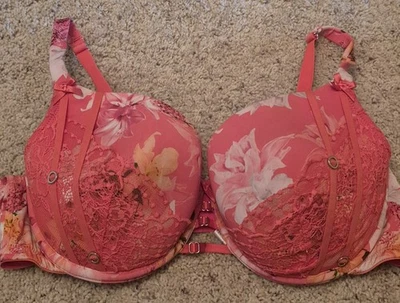 Sujetador Cacique Boost Balconette 42D Coral Floral Encaje Push Up Con Aros Tirantes  Foto 1 de 4
