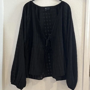 ASOS Top Womens Long Puff Sleeve Boho Tie Front Blouse Size 12 - Picture 1 of 9