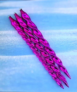 3 Vintage Christmas Mercury Glass twisted Icicle Ornament Hot Pink fuchsia 12" - Picture 1 of 6
