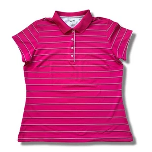 Adidas Golf Pink Striped Activewear Polo Top - Women’s Size UK 16 - Afbeelding 1 van 6