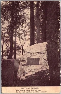 1913 CONCORD, Mass. Postcard Ralph Waldo Emerson Grave - Sleepy Hollow Cemetery - Picture 1 of 2