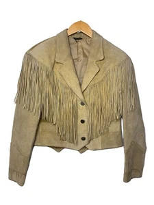 Fringe Jacket/Leather Jacket/Made In Usa/Suede/Beige 3612 - Picture 1 of 8