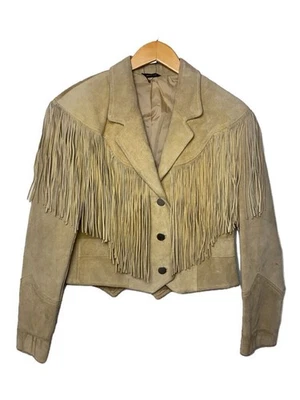 Fringe Jacket/Leather Jacket/Made In Usa/Suede/Beige 3612 - Image 1 of 4