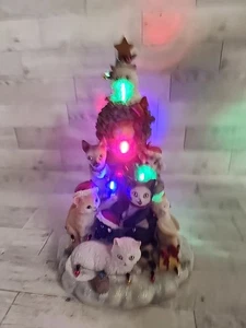 Cat Christmas Tree 11” Resin Kitty Light Up Holiday Decor Figure Statue *READ* - Picture 1 of 11