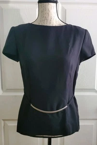 David Warren New York schwarze Bluse mit Knopfleiste hinten silberfarbener Slinky Gürtel Damen 6  - Bild 1 von 7