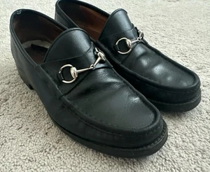 Gucci Black Leather Lug Sole Silver Horsebit Loafers Mens Size 10- See Pics - Picture 1 of 11