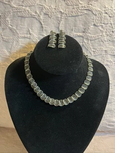 Silvertone Necklace Choker Earrings Jewelry Set Nice! - Picture 1 of 6