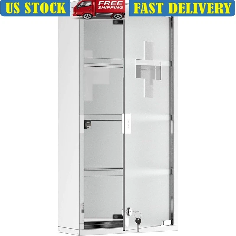 Botiquín montado en la pared con cerradura acero inoxidable 4 niveles estantes primeros auxilios Foto 1 de 4