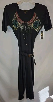 Mono vintage Y2K para mujer Rocawear negro de una pieza con cinturón con capucha. Talla pequeña Foto 1 de 4