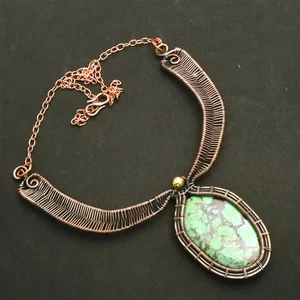 Turquoise Gemstone Ethnic Handmade Copper Wire Necklace Jewelry 20 Gms AN 13795 - Picture 1 of 1