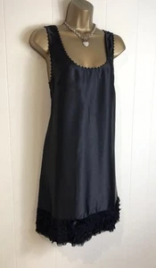 FRENCH CONNECTION STUNNING BLACK BEADED NECK SILKY DRESS SIZE 12 - Picture 1 of 4