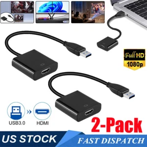 2Pcs USB 3.0 to HDMI Adapter Video Cable For PC Laptop HDTV LCD TV Converter US - Picture 1 of 12