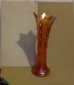 Tall Vintage Dugan Carnival Glass Vase. Scalloped Edges. Marigold Target Pattern - Picture 1 of 7
