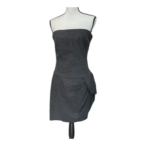 2b Rych Womens Dress Tulip Sheath Black Tweed Wool Strapless Ruched Mini 10 - Picture 1 of 13