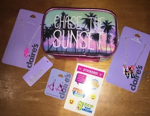 Claire’s Beach Cosmetic Bag Jewelry Earring Lot + Justice Stickers - Picture 1 of 7