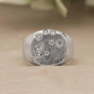 Anillo de plata de diamantes con circonita cúbica para hombre, anillo de sello de plata esterlina, anillo de diamantes para regalo - Imagen 1 de 7