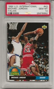 1992 U.D. INTERNATIONAL #43  MICHAEL JORDAN, PSA 10 GEM MINT, ITALIAN, HOF,L@@K - Bild 1 von 1