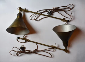 Adjustable Pair Brass Faries #72 Lamps Original Cone Shades Roll Top Desk Rare - Picture 1 of 7