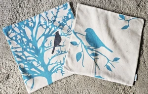 Set/2 CaliTime Kissenbezüge Canvas Aqua Blau Vogel Silhouette Schwarz Reißverschluss - Bild 1 von 6