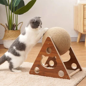 Cat Scratcher Toy Natural Sisal Pet Scratching Ball Interactive Solid Wood - Picture 1 of 12
