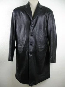 Men's EUR 56 US L XL 46 Vera Pelle Deerskin Black Leather Jacket Car Coat Dress - Picture 1 of 14